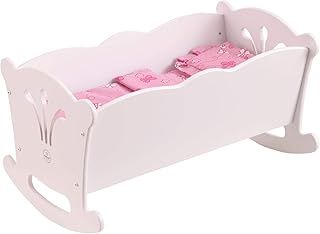 KidKraft Lil' Doll Crib, Wooden Dolls Cot with Pink Bedding, Toy Cradle for Baby Dolls, Baby Doll Accessories, Kids' Toys, 60101