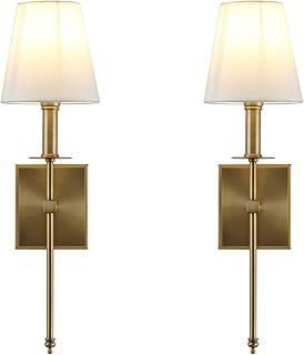 Yosoan Lighting 2 Sets of Vintage Loft Bar Modern Linen Fabric Lampshade Hardwired Wall Light Fittings, Hotel Beside Bed Wall Lamp E27 Screw (Antique)