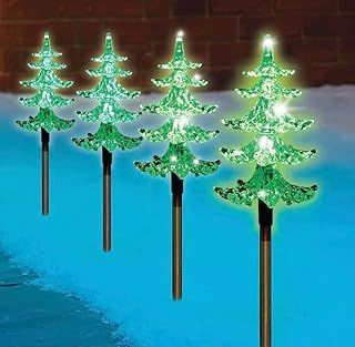 4 Piece LED Christmas Pathway Tree Lights with Timer Function Battery Powered Xmas Outdoor Patio Pathway Drive Way Christmas Decorations Outdoor