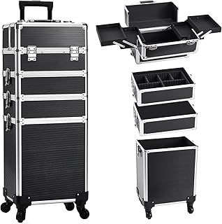 4 in 1 Beauty Trolley Organiser On Wheels - Makeup Case with Storage, Black