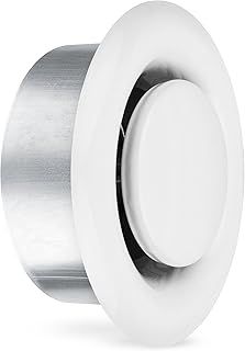 TVSA Round Ceiling Vent Cover 100mm, Adjustable Air Valve Ventilation Grille 4 inch with Mounting Frame, Sheet Steel, Robust, Durable, White RAL9016