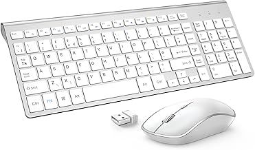 Wireless Keyboard and Mouse Set, JOYACCESS 2.4Ghz Slim Ergonomic Wireless Keyboard and Coreless Silent Mouse Combo 2400DPI for iMac/Mac/PC/Desktop/Computer/Laptop/Windows(UK layout) - Silver + White