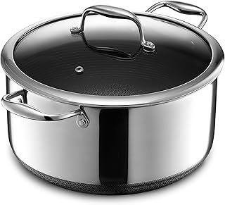 HexClad Hybrid Nonstick 8-Litre Stockpot with Tempered Glass Lid, Stay-Cool Handles, Dishwasher-Friendly, Oven-Safe Up to 480°C, Induction Ready, Compatible with All Cooktops