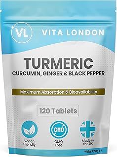 Turmeric Tablets 4000mg with Circumin, Black Pepper & Ginger | 120 High Strength Turmeric Tablets (Not Capsules or Powder) | 2 Month Daily Supply | Vegan Turmeric Supplement | Made in UK
