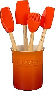 Le Creuset Classic Utensil Jar (1.1 L), Set of 4 Craft Spatulas, Volcanic, 79003000900000