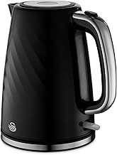 Swan SK14611BLK Windsor Rapid Boil Kettle with Removable Limescale Filter, Boil Dry Protection and Hidden Cord Storage, 1.7L, 3KW, Black
