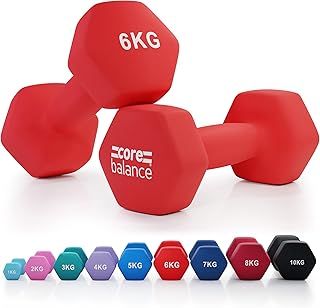 Dumbbell Pair Hex Weight Neoprene Coated Cast Iron Strength Training (2 x 1kg, 2kg, 3kg, 4kg, 5kg, 6kg, 7kg, 8kg, or 10kg)