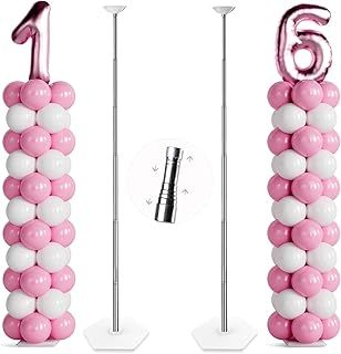 TEKXYZ Telescoping Balloon Stand Set of 2, 45.7CM to 210CM Free Adjustable Metal Balloon Column Stand for Party Decorations