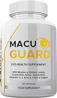 MacuGuard+ Eye Supplement - 120 Capsules - Zeaxanthin, Meso Zeaxanthin, Lutein, Blueberry Extract Plus Vitamins and Minerals - Premium UK Made