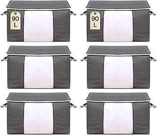 3 Pack 60L Clothes Storage Bags Large Storage Box Packing Boxes for Moving House With Reinforced Handle Clear Window for Clothes Duvet Blankets Bedding (3, 60L)