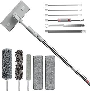 Window Cleaning Equipment, 4 in 1 Window Cleaning Kit with 95" Telescopic Window Cleaner Pole, Extendable Window Squeegee Cleaner Glass Cleaning Tools High Window Cleaning Brush for Indoor Outdoor