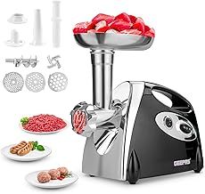 Geepas Electric Meat Grinder 1800W – Stainless Steel Meat Mincer & Sausage Stuffer, Food Grinding Mincing Machine with Kibbe – 3 Different Cutting Plates, Reverse Function, Plastic Housing (Black)
