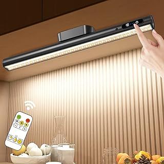 Hapfish Rechargeable Battery Powered Lights, Led Strip Light Bar Battery Operated 4000mAh Magnetic Dimmable Remote Control, Under Shelf Lighting for Mirror Indoor Wall Cabinet Kitchen - Black