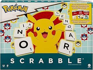 Mattel Games Scrabble Pokémon Board Game, Family Word Game with Two Ways to Play, includes 50 Challenge Cards featuring Pokémon characters for 2-4 Players, UK Version, HXB94