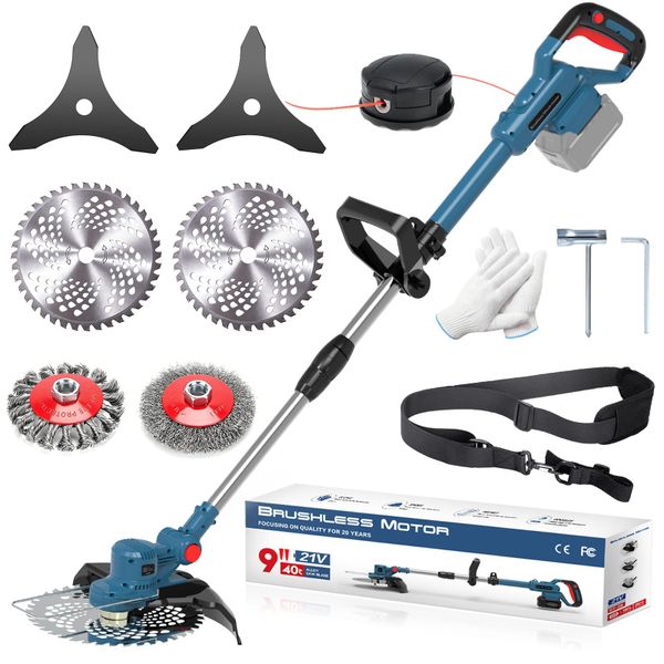 Garden Strimmer for Makita Batteries, Brushless Grass Strimmer with 5 Blade Types (without Battery) (Blue)
