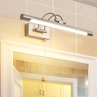 Bathroom Mirror LED Picture Light with Swivel Lamp Head Wall Sconce 8W Pull Cord Switch for Bath Adjustable Arm Bedside Reading Lamp Fixtures for Office Bedroom 3000K IP44(Nickel)