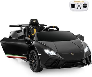 Kids Electric Ride on Car, 12V Licensed Lamborghini Battery Powered Toy Vehicle with Remote Control, MP3, USB Port, Music, LED Light & Horn, Children Electric Car for 3+ Years Old (Black)