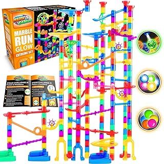 Marble Genius Marble Glow Run Race Track Set Glow in The Dark (115 pcs) STEM Educational Building Block Toy, Instruction App Access & Full Color Instruction Manual, Great Gift for Kids, Starter Set