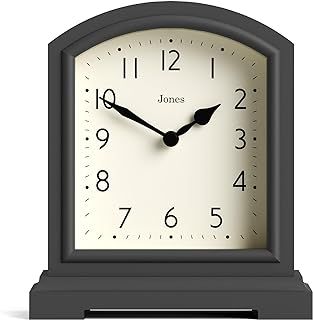 Jones Clocks® Tavern mantel clock | Modern arch top design | Dark grey | Contemporary classic style for desk, table, shelf or bedside