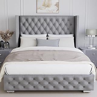 Blisswood Ottoman Bed Frame, 4ft Small Double Bed Frames, Ottoman Bed Frame, Wooden Slats Stylish And Space Saving Bed Frame, Velvet Fabric Storage Bed (4ft Small Double, Beige, No Mattress)