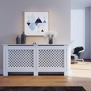 ELEGANT Radiator Covers Extra Large Modern Cross Slat White Painted Cabinet Radiator Shelve for Living Room/Bedroom/Kitchen, EXTRA LARGE