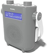 Pearl Grey DAB/DAB+ FM Radio – Waterproof IPX5 Shower Speaker, Wireless Bluetooth, Rechargeable Battery, 80 Presets, LED Display