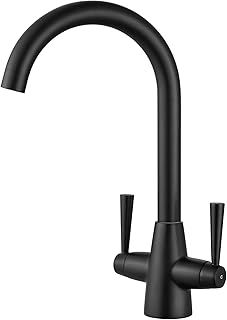 Peppermint Black Kitchen Taps Mixer Dual Lever Matt Black Kitchen Mixer Tap 1 Hole Monobloc Sink Mixers Taps 360° Swivel Spout Stainless Steel Faucets