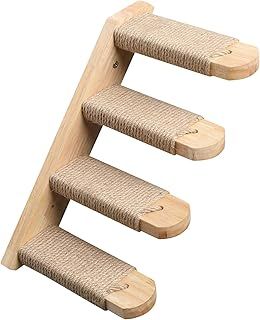 Cat Climbing Shelf Wall Mounted, Four Step Cat Stairway with Jute Scratching for Cats Perch Platform Supplies, 40 x 22 cm, Left to Right