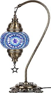 Turkish Moroccan Mosaic Table Lamp for Bedroom, Living Room - Tiffany Style Desk Bedside Lamp, Lampshade, Glass Mosaics & Beads, Decorated Metal Body & Base, Handmade, 12cm Shade, 38cmH