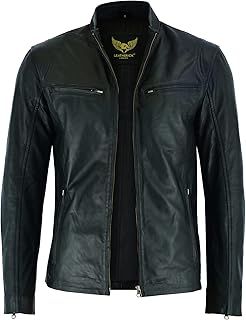 Leatherick Men's Genuine Lamb Skin Leather Motorcycle Jacket - Full-Grain Black Biker Jacket with Zipper and Multiple Pockets