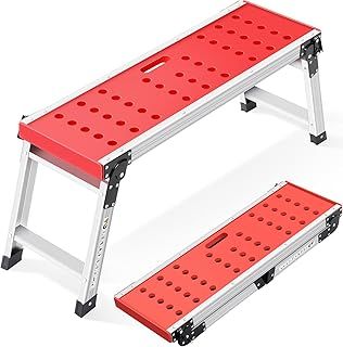 KINGRACK Folding Work Platform, Aluminium Step Ladder Platform Ladder with Anti-Slip Rubber Feet, Lightweight Stepladder with Safety Locks for Home, Office, Workshop and Garage - Maximum Load 150 kg