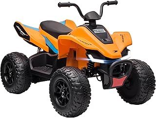 HOMCOM McLaren MCL 35 Liveries Licensed 12V Electric Quad Bike, Kids Ride On All-Terrain with Music, Headlights, MP3 Slot, Suspension Wheels, for Ages 3-8 Years - Orange