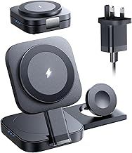 LISEN 3 in 1 Wireless Charging Station for iPhone 16 Foldable Magsafe Charger Stand for iPhone Apple Watch Travel Wireless Charging Dock Station for iPhone16 Stand for iPhone 16/15/14/13/12 AirPods
