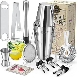 Perjoy Cocktail Making Set, 16 Piece Cocktail Shakers, Bar Accessories for Home Pub, 304 Stainless Steel Bar Accessories, Cocktail Shaker, Cocktail Accessories, Cocktail Kit, Boston Shaker Gift Set