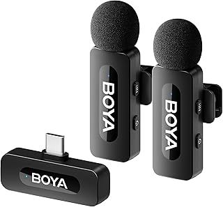 BOYA BY-V20 V2.0 Lavalier Microphone Wireless, Mini Lapel Mic with Noise Cancelling Compatibale with Android/Type-C iPhone15, Laptop for Youtube Speaking Podcast Facebook Vlogging Video Recording