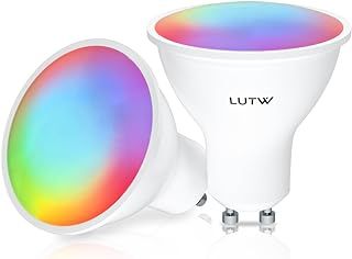 LUTW GU10 Smart Bulb, RGBCW Colour Changing Alexa Light Bulbs GU10, 2.4GHz WiFi&Bluetooth LED Bulbs Dimmable, Compatible with Alexa and Google Home, 5W=40W, 2Pack