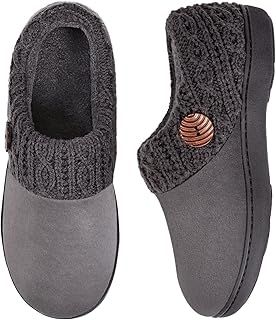 Women's Microsuede Slippers Warm Comfy Memory Foam Indoor House Shoes with Knit Collar