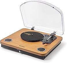 Roxel VRP-60 Vinyl Record Player, Turntable with Built In Speakers, BT IN/OUT, Three Playback Speeds, USB Output for Conversion Natural Wood Finish