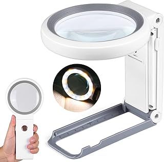 30X 10X Magnifying Glass with Light and Stand, Folding Handheld Magnifying Glass 18 LED Illuminated Lighted Magnifier for Macular Degeneration, Seniors Reading, Close Work, Coins, Jewelry