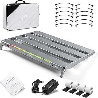 Guitar Pedal Board with Isolated Power Supply, PD-M Aluminum One-Piece-Bent Portable Folding Powered Guitar Pedalboard with Premium Backpack-style Bag, Medium, 18"x13.5", 3.4lb, Gray