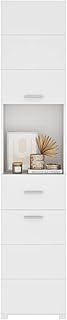 Bathroom Tall Cabinet Slim Storage Cupboard Wooden Tallboy Unit Floor Standing Organiser with Drawers and Doors 37x30x180cm