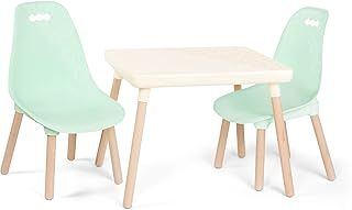 B Toys – Kids Furniture Set – 1 Craft Table & 2 Kids Chairs with Natural Wooden Legs (Ivory and Mint)