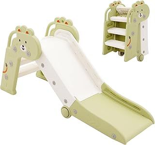 Kids Slide, Toddler First Slide for Indoor, Freestanding Slides for Kids White and Green, Folding Kids Soft Play Equipment
