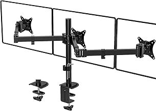 Triple Monitor Stand for 17-27" Screens, Three Screen Monitor Arm Mount with Desk Clamp, Height Adjustable Tilt Rotation Swivel Arms, Up to 7kg per Arm, VESA 75x75 & 100x100mm