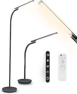KALAHOL LED Floor Lamp, 2025 Newest Dimmable Reading Standing Lamp, Remote & Touch Control 5 Colour Temperatures with Dimmable, 360% Adjustable Gooseneck 10W Floor Lamps for Living Room Office (Black)