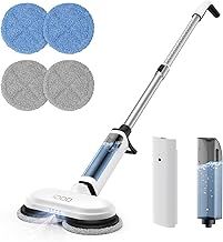 iDOO Cordless Electric Mop, Dual-Motor Electric Mop Floor Cleaner with Detachable Water Tank & Headlight with 4 Pads, Quiet Rechargeable Hard Floor Cleaner Perfect for Tile, Hardwood, Laminate, White