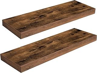 HOOBRO Floating Shelves, Wall Shelves Set of 2, Wall Mounted Shelves, 60cm, Wall Display Racks, Decorative Hanging Shelf, Wooden Shelves, for Bathroom, Bedroom, Kitchen, Office, Rustic Brown EBF60BJ01