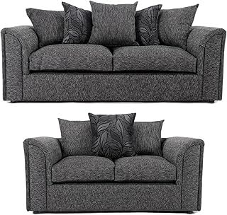 Furnishings For Less UK Byron Dundee Fabric Sofa Suite 3 + 2 Seater Scatter Back Patterned Cushions (3 + 2 Sofa Set)