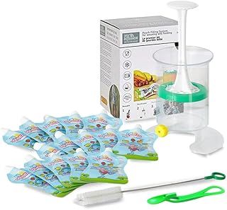 Fill n Squeeze 500ml Homemade Baby Food Maker Kit with 15 Reusable Pouches, Pouch Spoon & Pouch Cleaning Brush for Weaning, Baby Food, Toddler Snacks. Reusable Pouches, Freezer Safe and Microwavable.