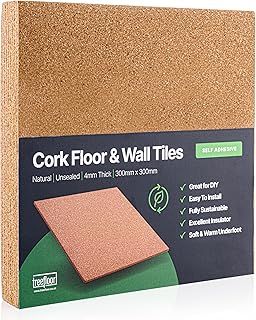 Natural Self-Adhesive Cork Tiles - 300mm x 300mm x 4mm (Pack of 9)
